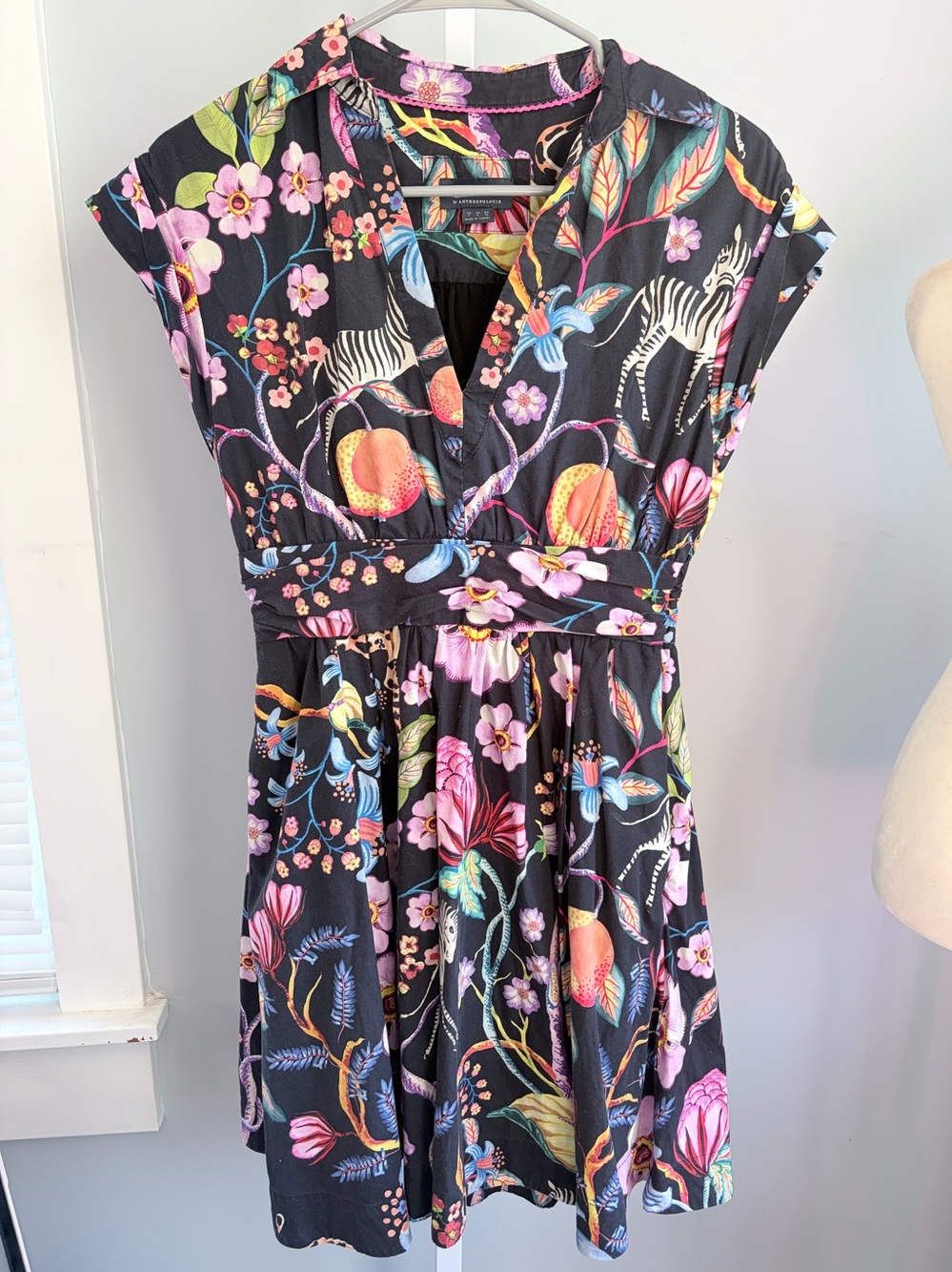 Anthropologie Maeve Flora & Fauna animal floral print cotton mini dress sz 2 - Picture 2 of 10